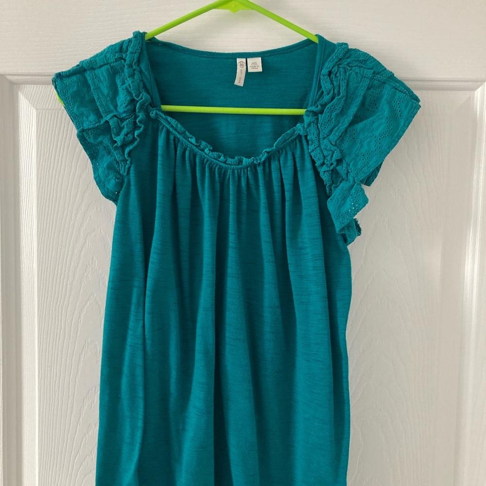 Teal Ruffled Sleeve Women's Top